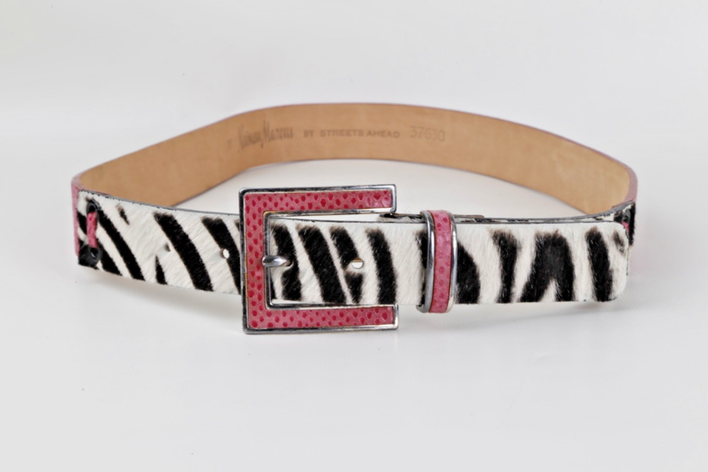 Vintage Neiman Marcus Streets Ahead Zebra Calf Hair Pink Lizard Leather Belt M